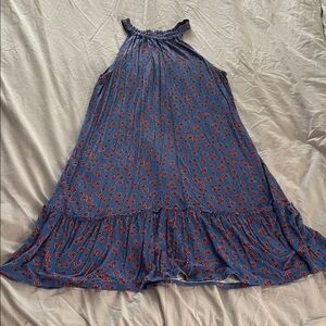 LOFT Blue and Red Floral Swing Dress